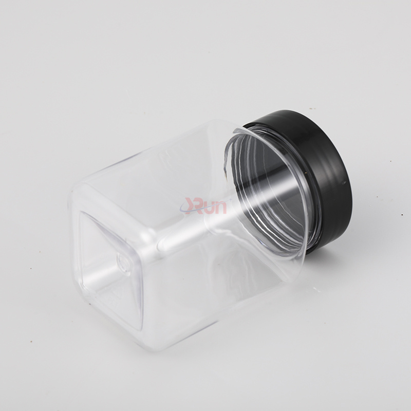 The popular cream plastic containers are manufactured as a cosmetic-grade square plastic jar, featuring an aesthetic screw lid and necessary inner sealing liner.